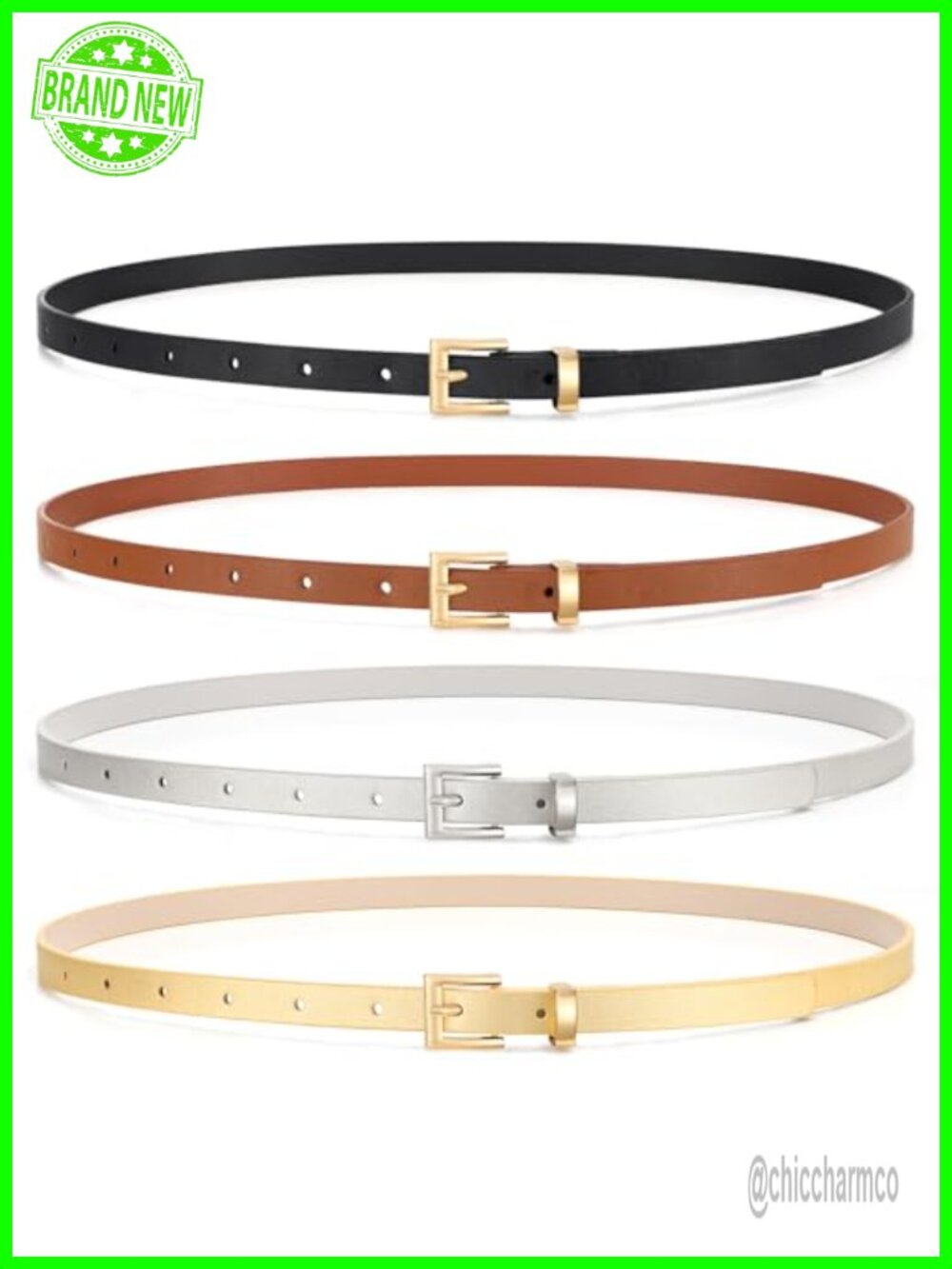 Women's Skinny Leather Belt Set of 4 Thin Waist Metal Buckle